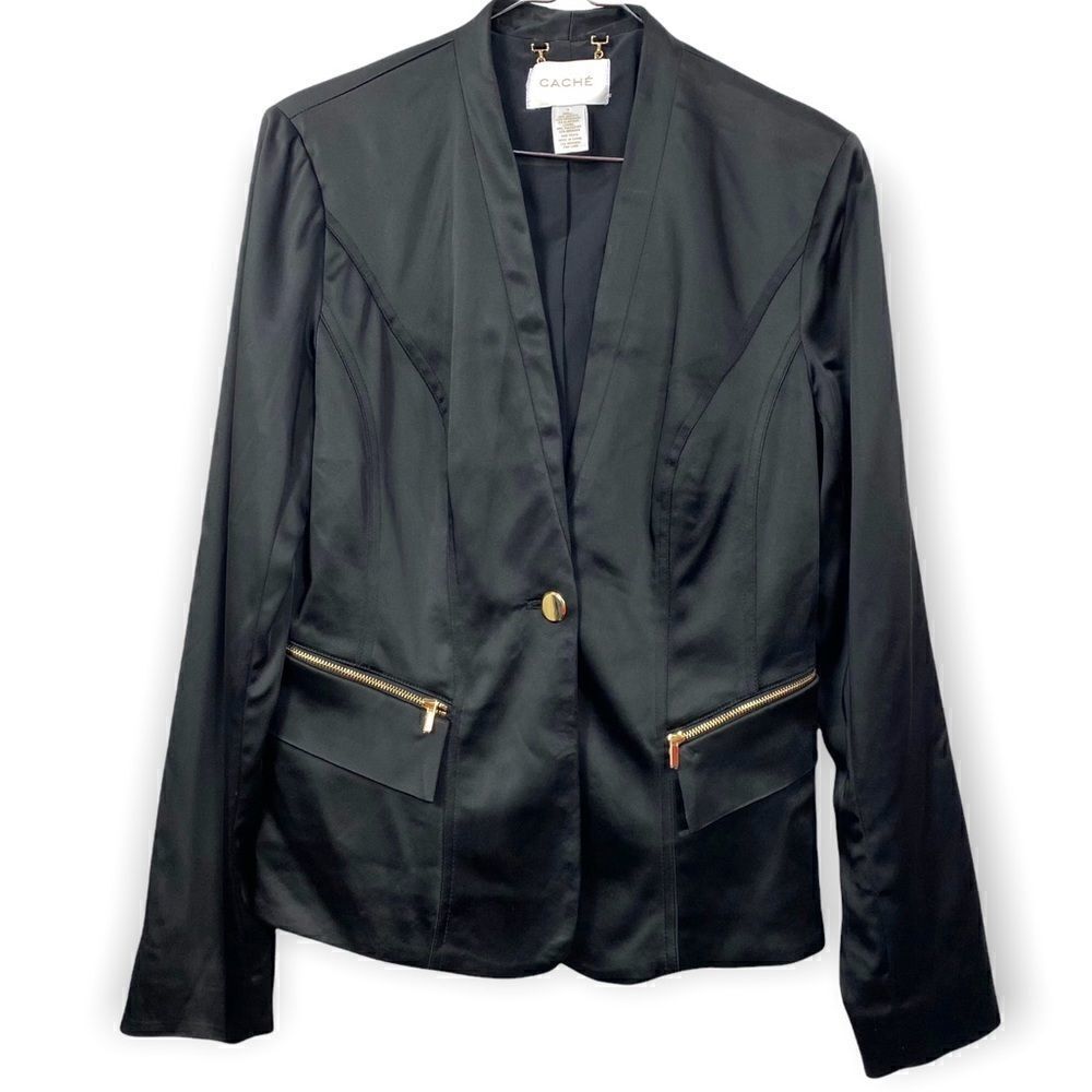 Cache Satin Black Blazer New Without Tags